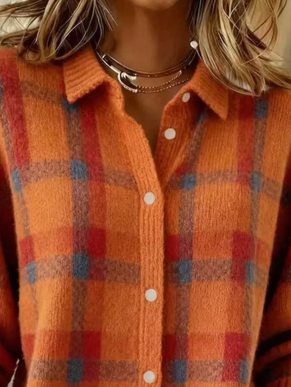Full Size Plaid Button-Down Knit Cardigan Plus Size, image 14