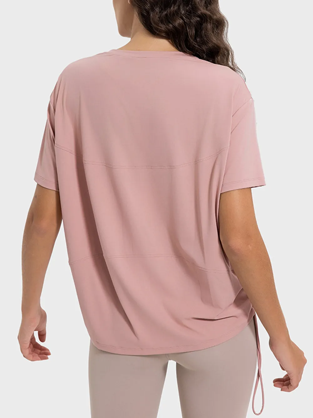 Drawstring Round Neck Short Sleeve Active T-Shirt, image 2
