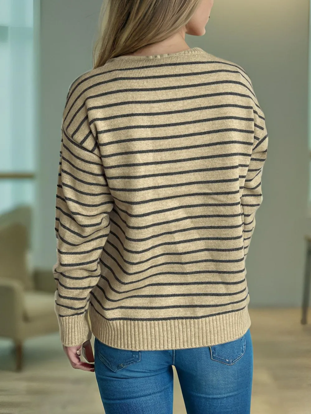 Striped Mock Neck Long Sleeve Sweater, image 12