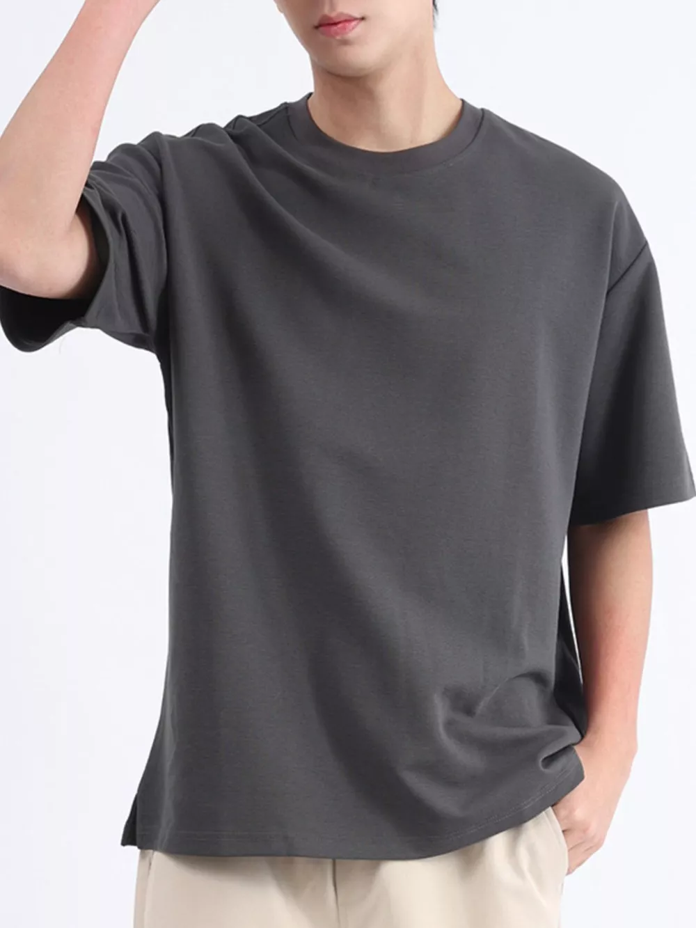 Men's Plus Size Solid Color Round Neck T-Shirt, image 6
