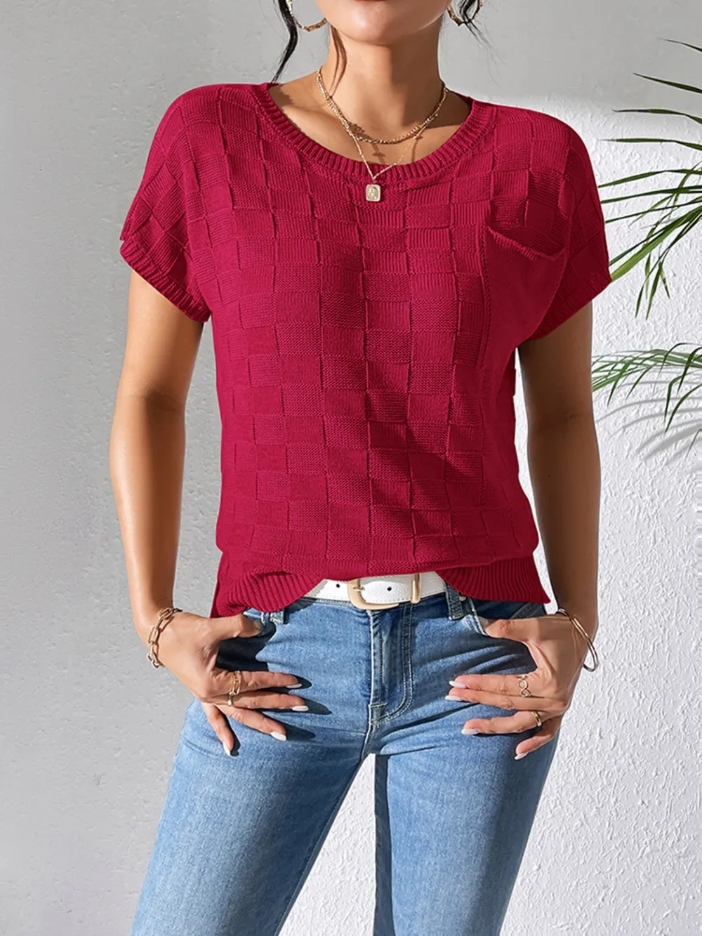 Round Neck Short Sleeve Knit Top, image 22