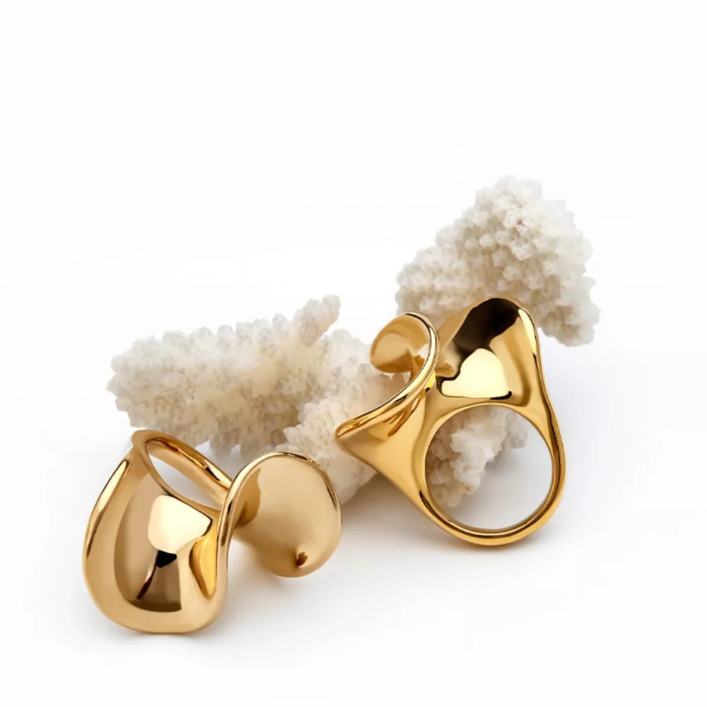 18K Gold-Plated Copper Geometric Sculptural Ring, image 4