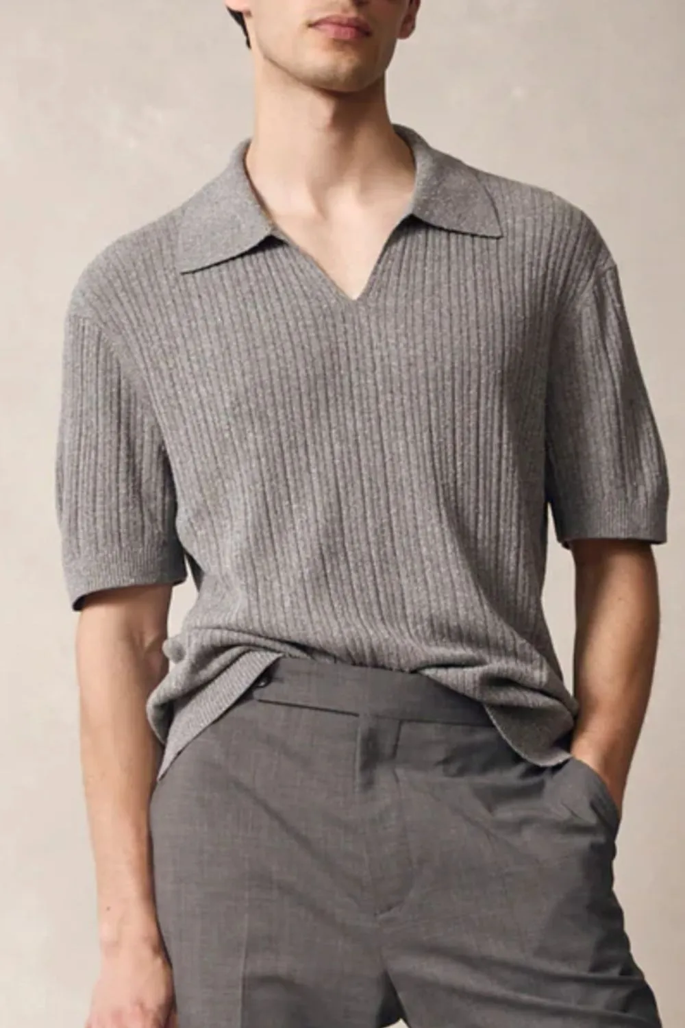Men's Plus Size Johnny Collar Half Sleeve Knit Polo, image 3