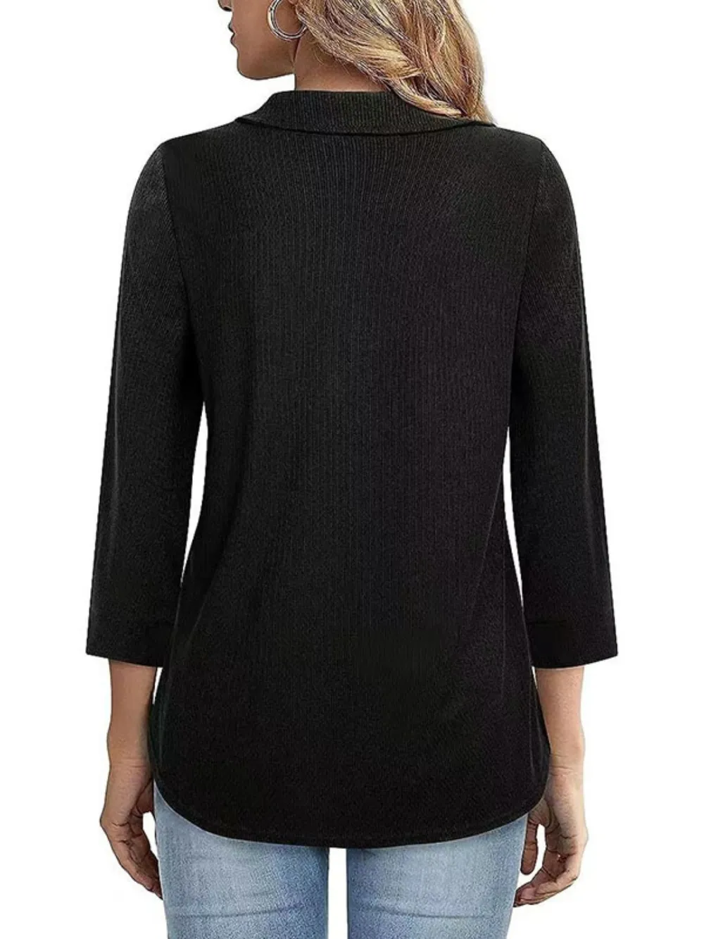 Half Zip Collared Neck Three-Quarter Sleeve T-Shirt, image 11