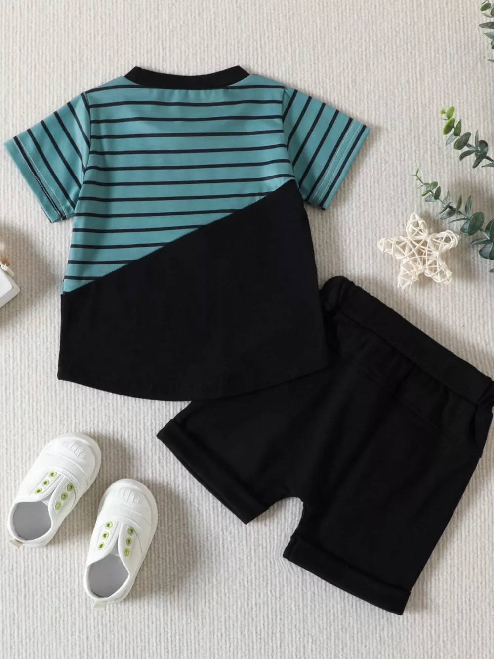 Children's Striped Color Block Casual Top and Shorts Set, image 5