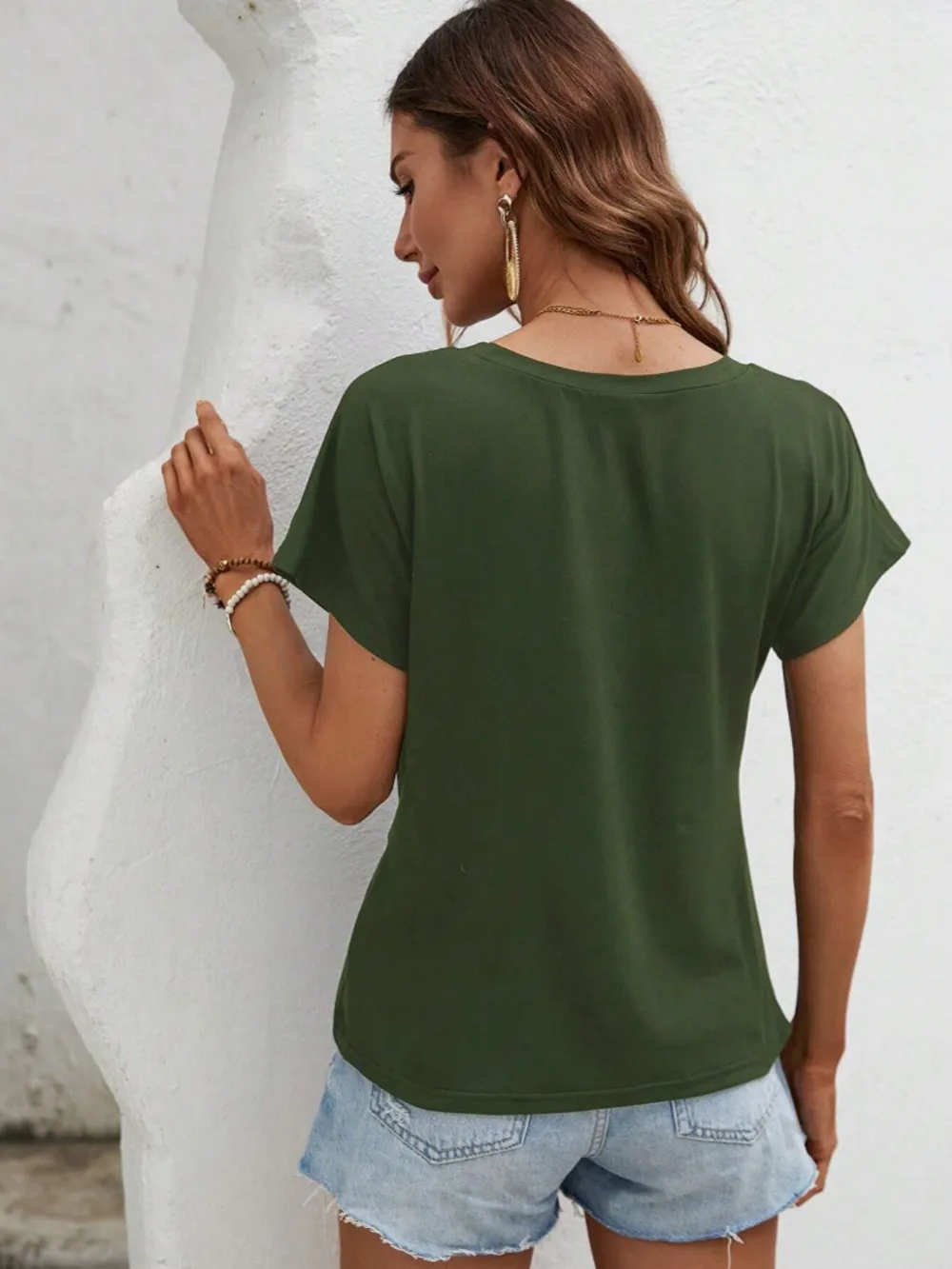 Asymmetric Hem Round Neck T-Shirt, image 2