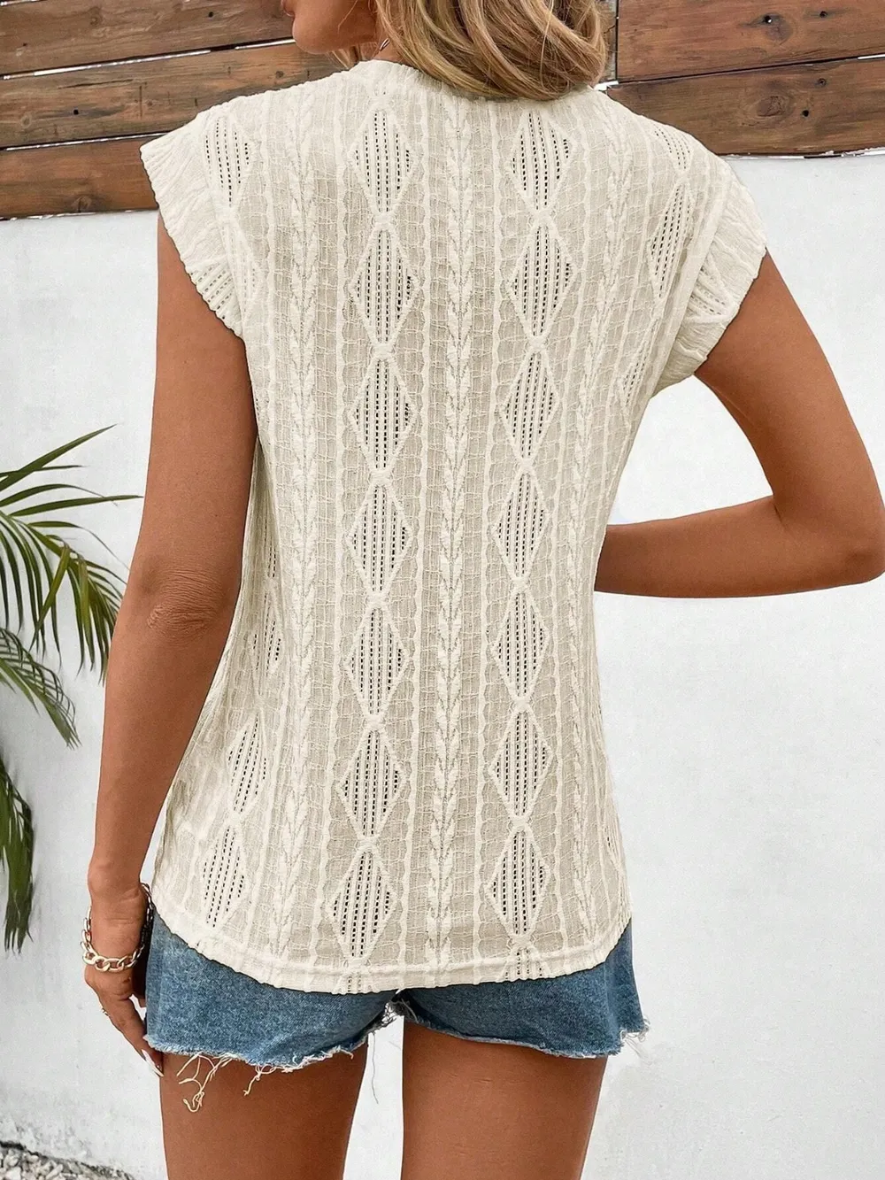 Eyelet Round Neck Cap Sleeve Top, image 2