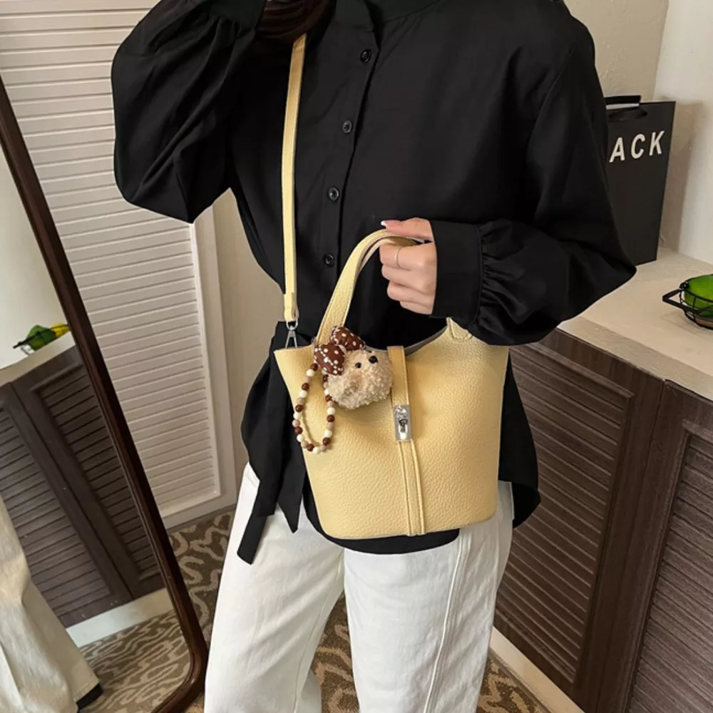 Leather Bucket Crossbody Bag, image 6