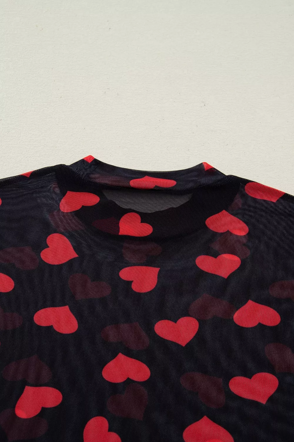 Valentines Heart Printed Sheer Mesh Long Sleeve Top, image 2