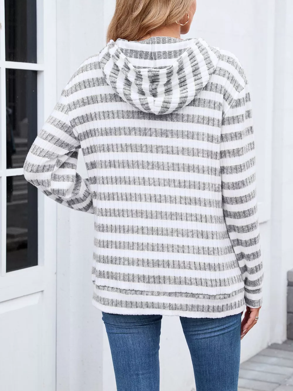Striped Dropped Shoulder Hoodie, image 8