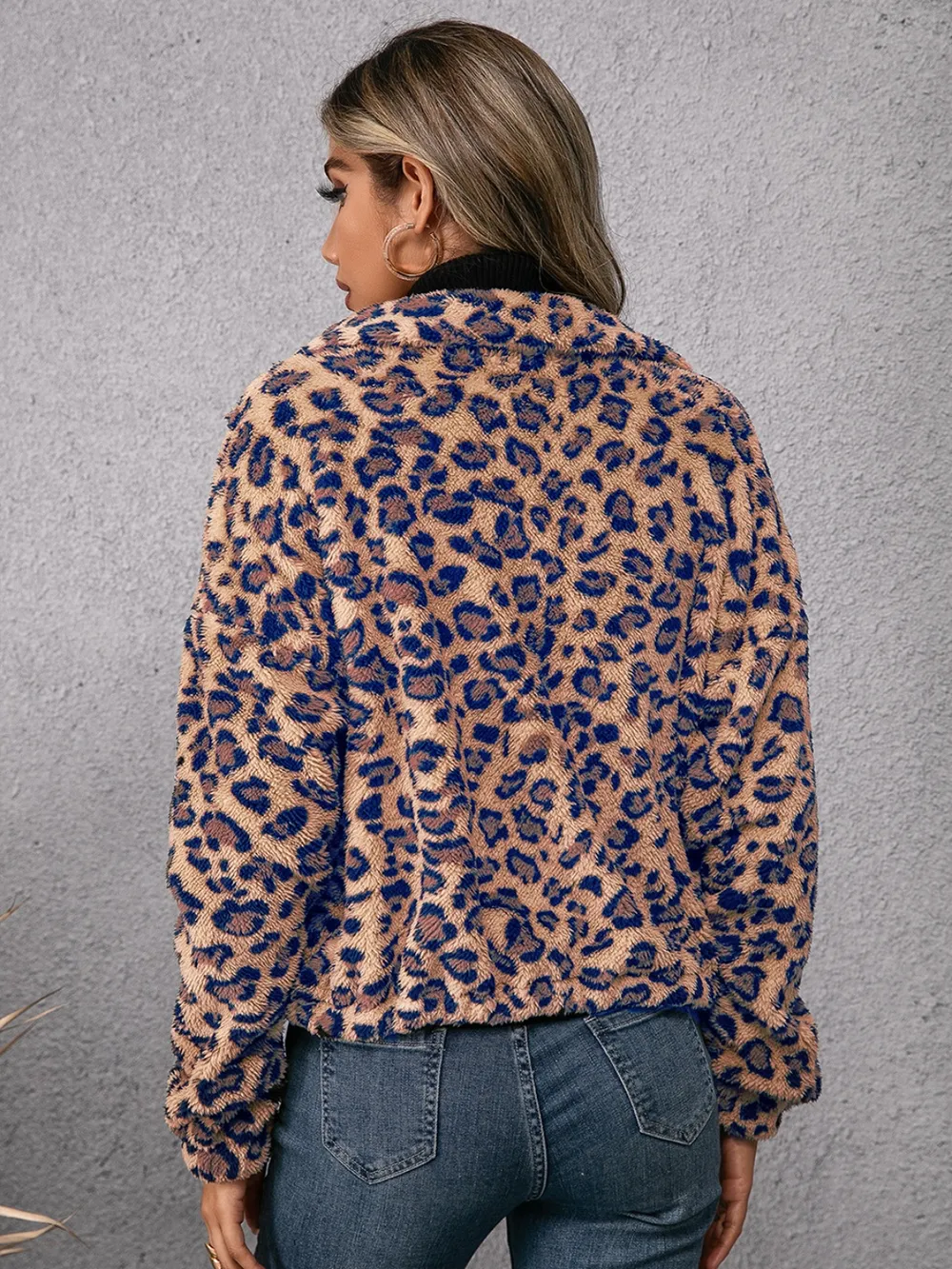 Drawstring Leopard Zip Up Jacket, image 4