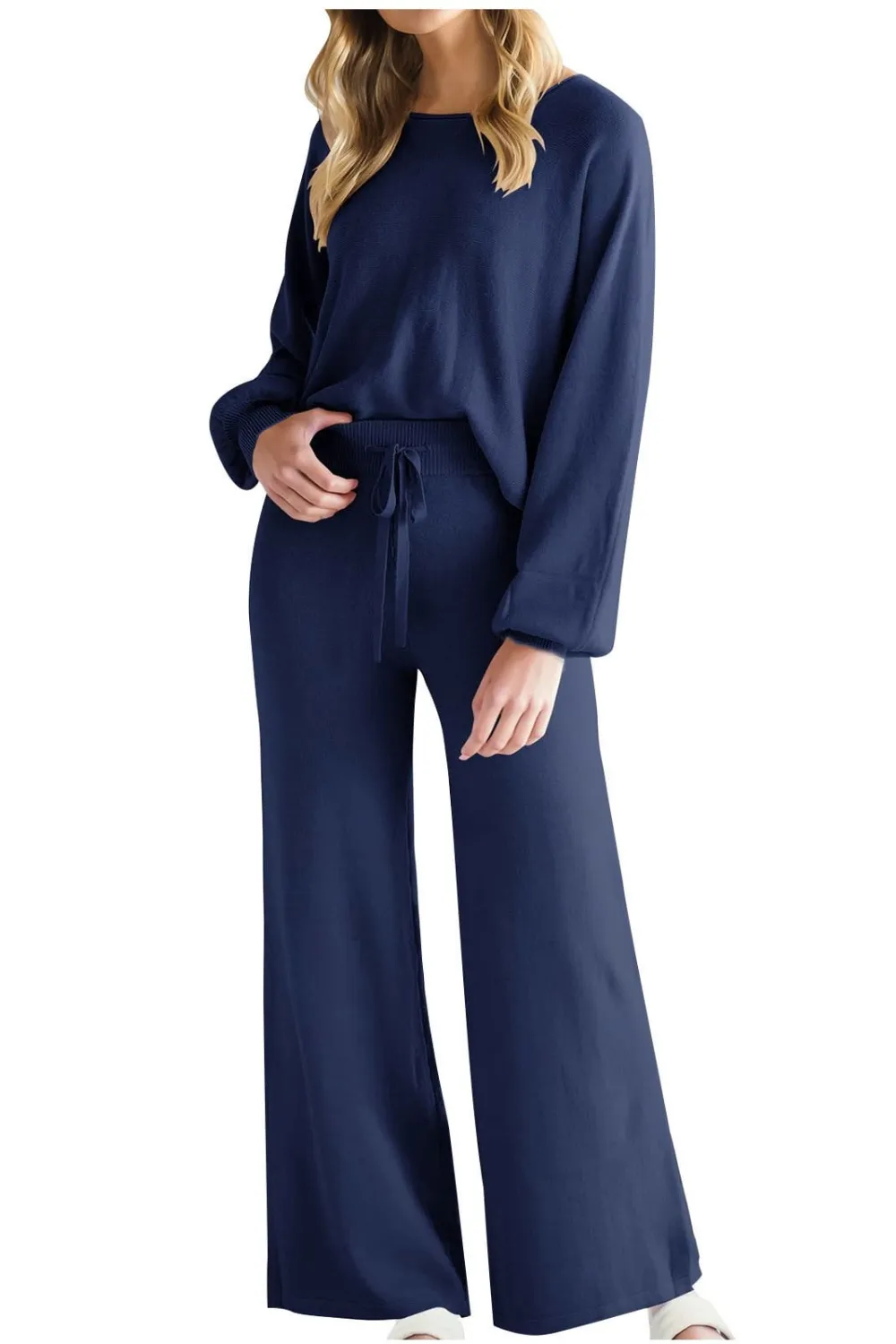 Round Neck Long Sleeve Top and Pants Set, image 8