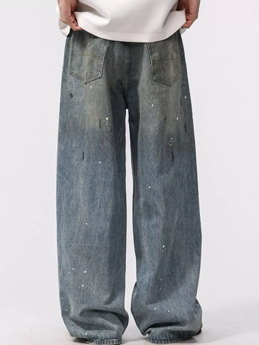 Men's Washed Distressed Wide-Leg Jeans, image 3