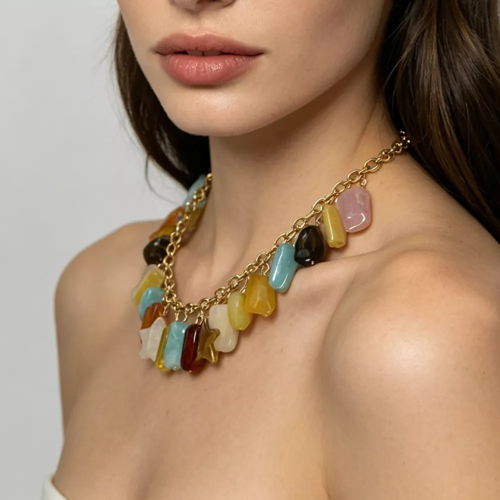 Bohemian Multi-Color Gemstone Charm Necklace, image 3