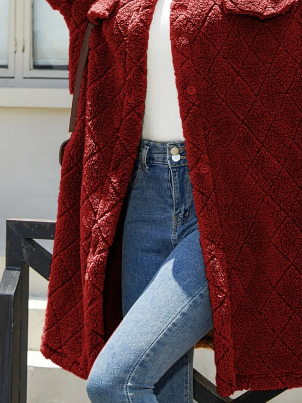 Texture Button Up Dropped Shoulder Coat, image 12