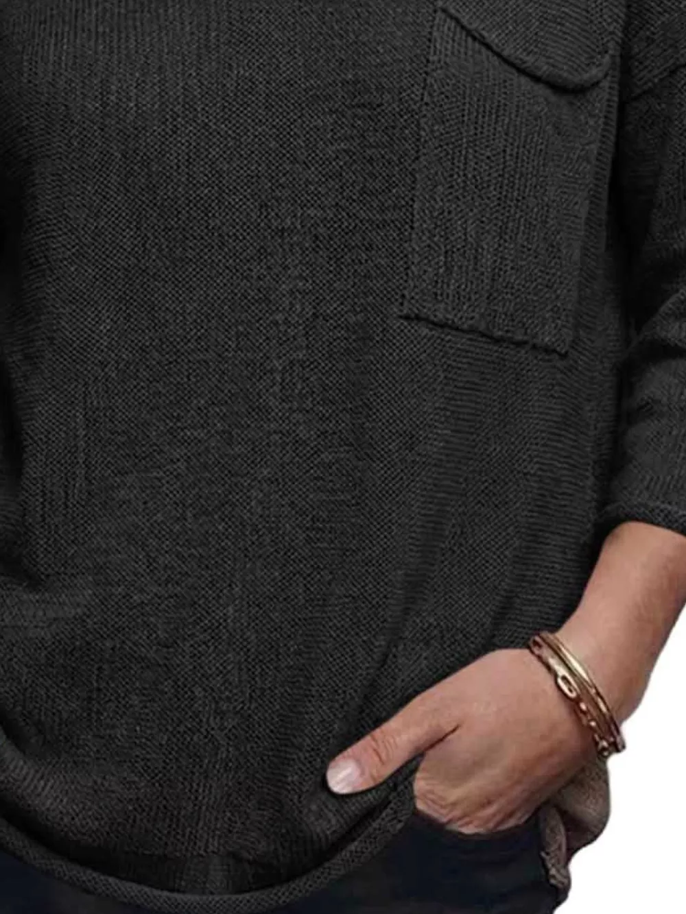 V-Neck Chest Pocket Knit Top, image 6