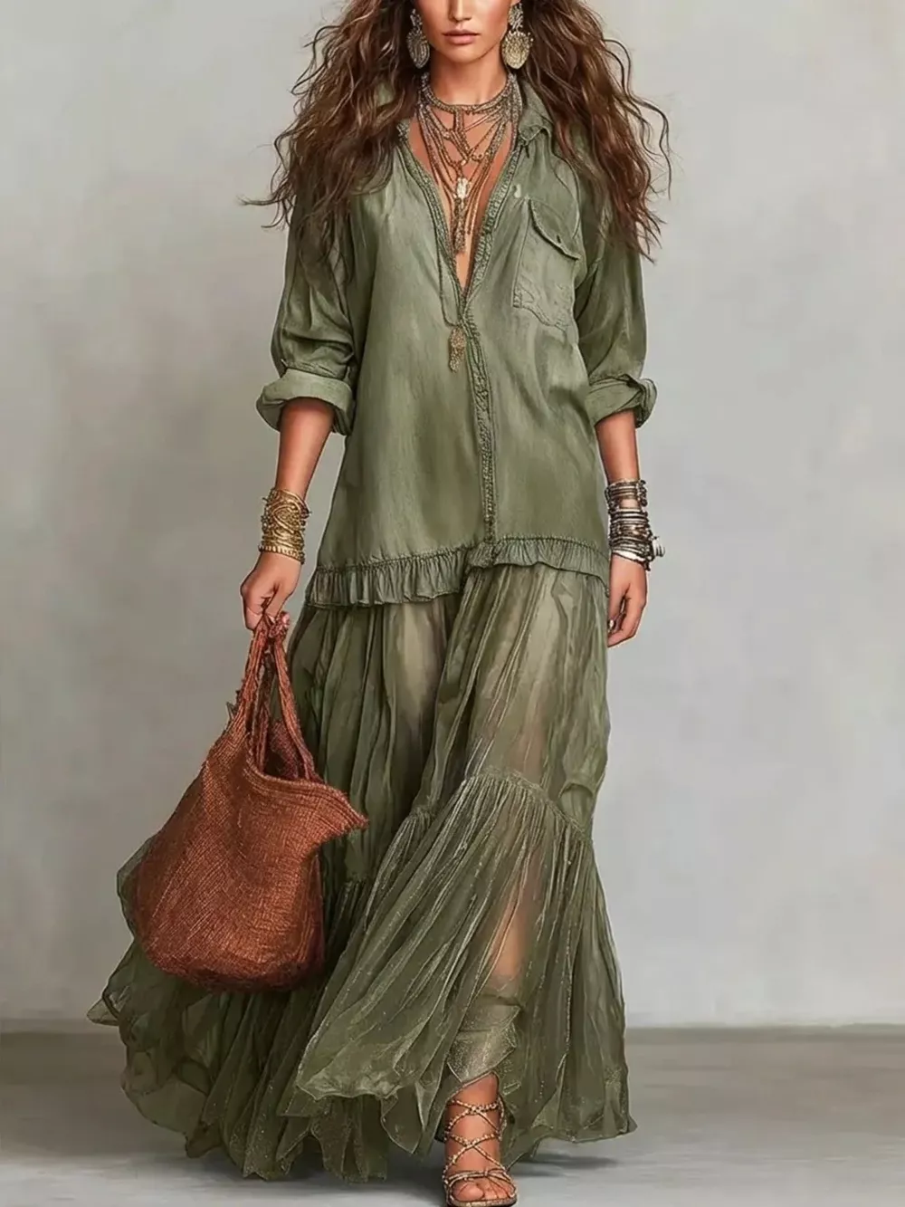 Long Sleeve Sheer Ruffle Maxi Dress, image 5