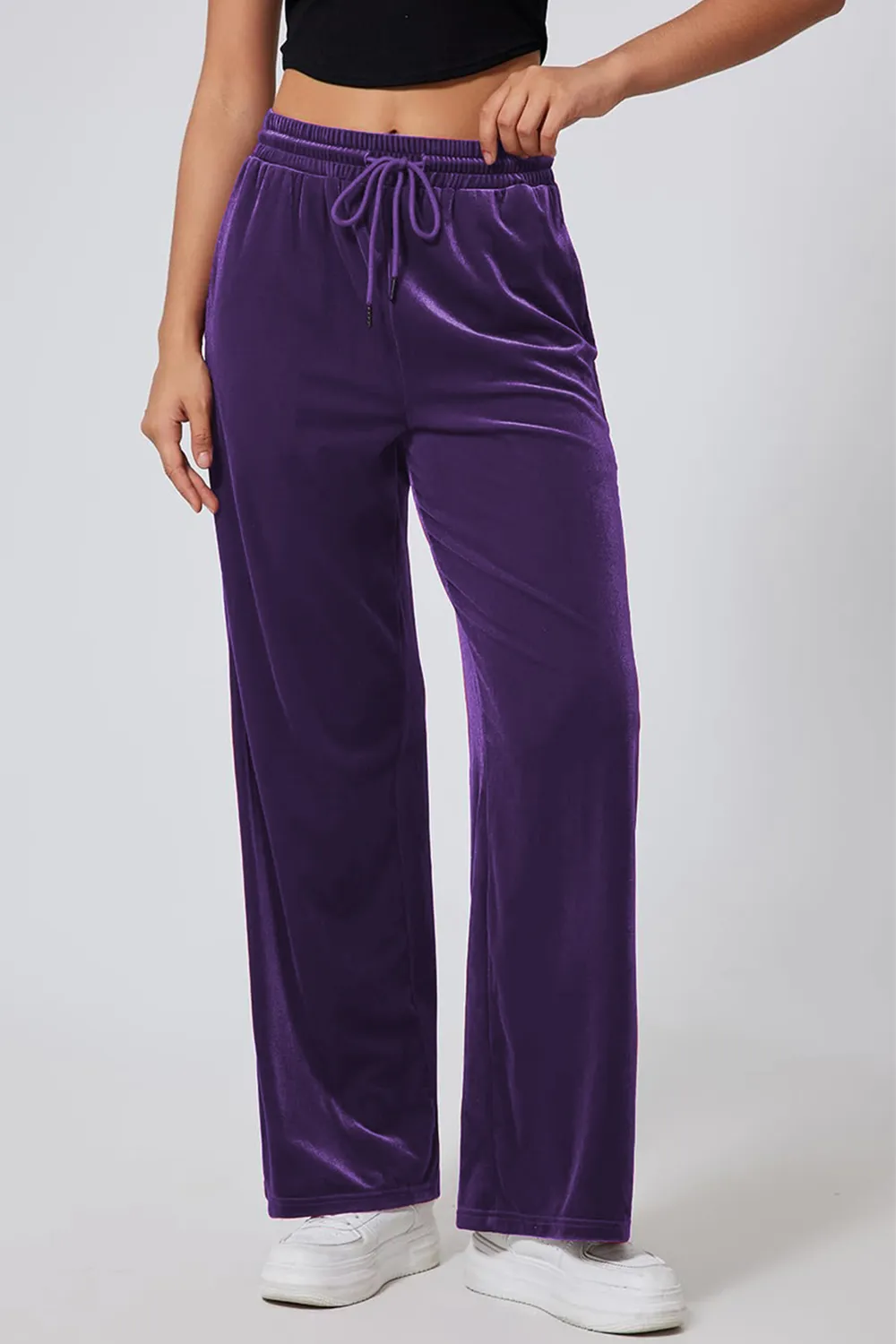 Drawstring Elastic Waist Straight Leg Pants, image 16