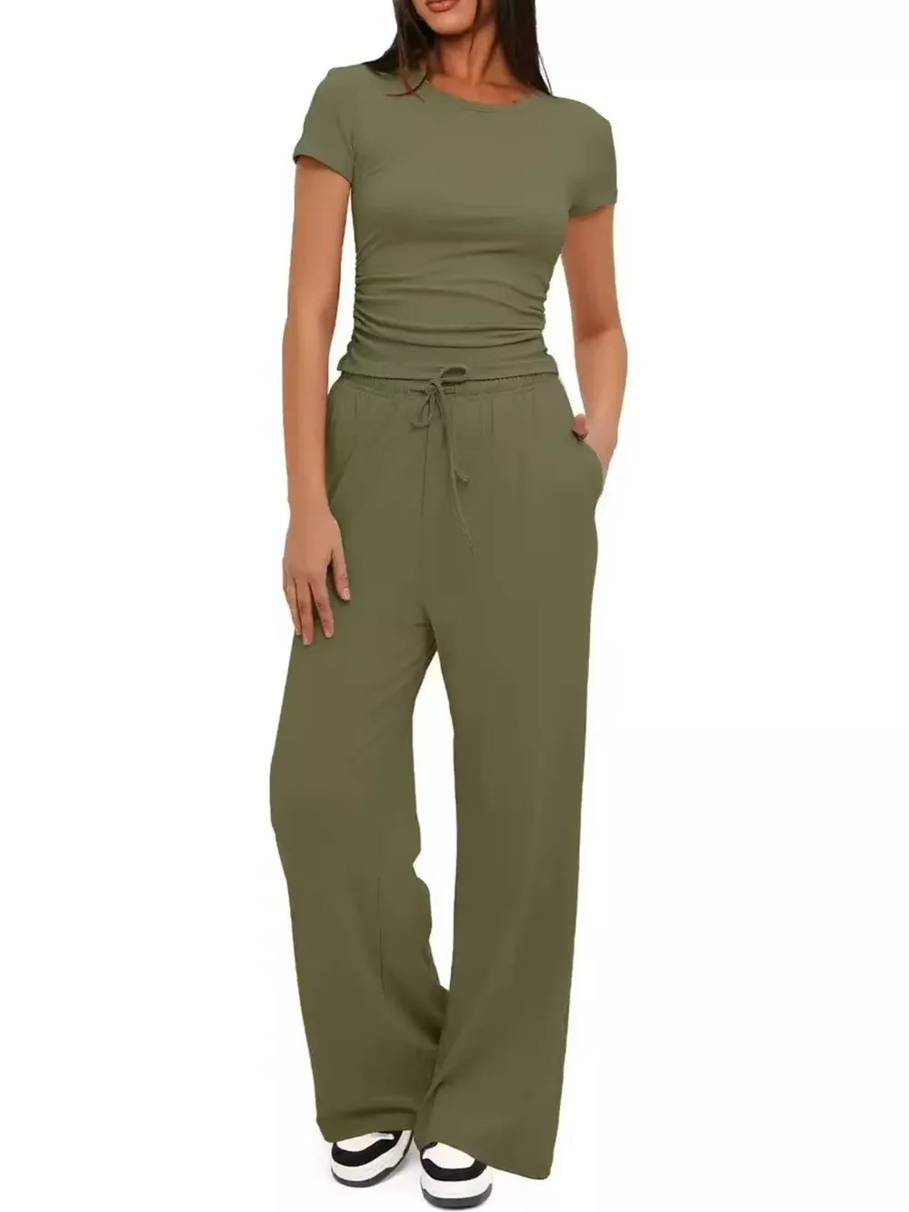 Round Neck Short Sleeve Top and Pants Set, image 9