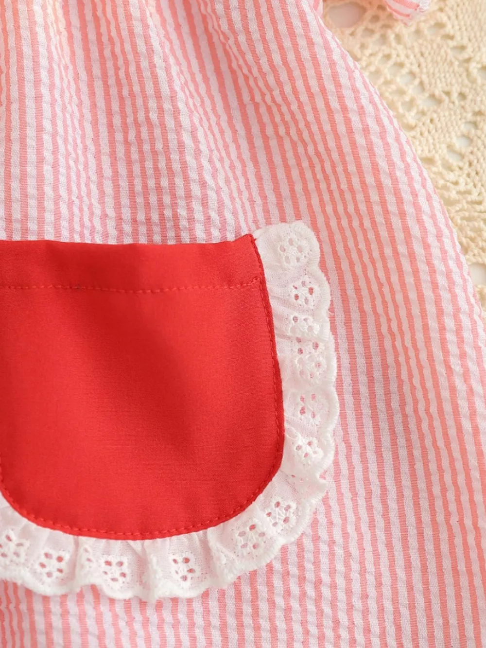 Children's Fruit Embroidered Striped Short Sleeve Dress, image 9