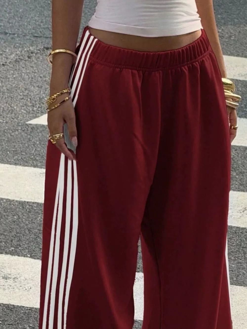 High-Waisted Wide-Leg Track Pants with Side Stripes, image 16