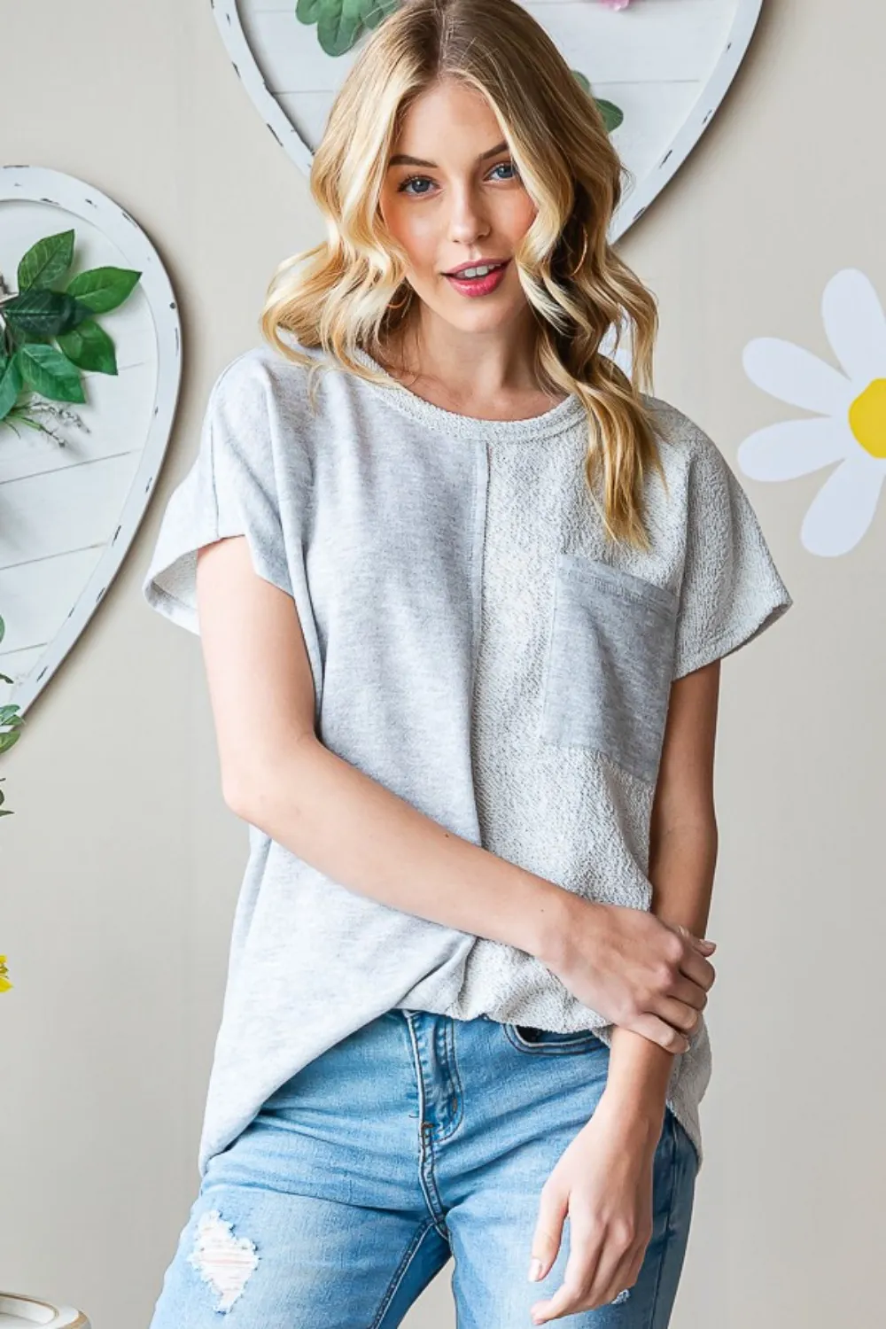 Full Size Pocketed Round Neck Short Sleeve T-Shirt, image 5