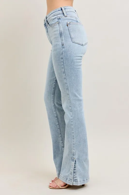 Full Size Tummy Control Vintage Wash Side Slit Slim Boot Jeans Plus Size, image 3