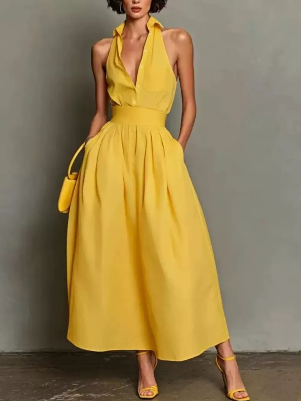 Sleeveless Collared A-Line Midi Dress, image 10