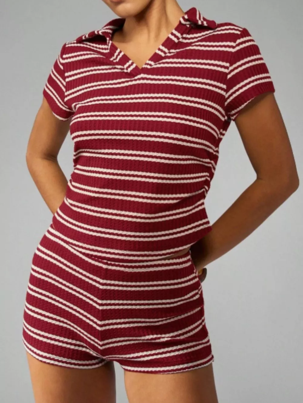 Striped Knit Short Sleeve Top & Shorts Set, image 9