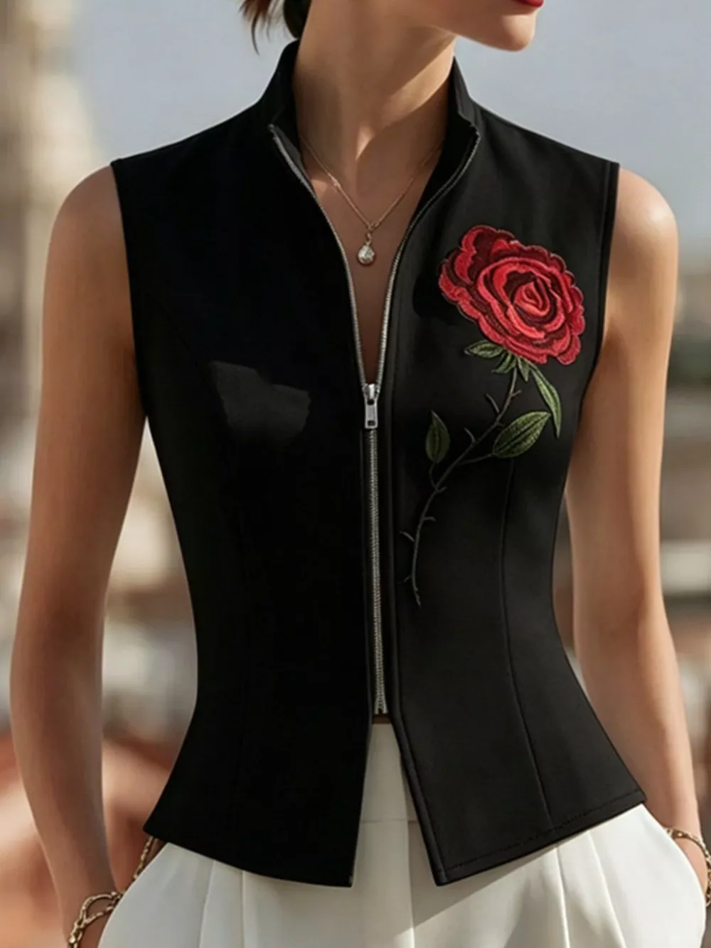 Rose Zip Up Sleeveless Shirt, image 10