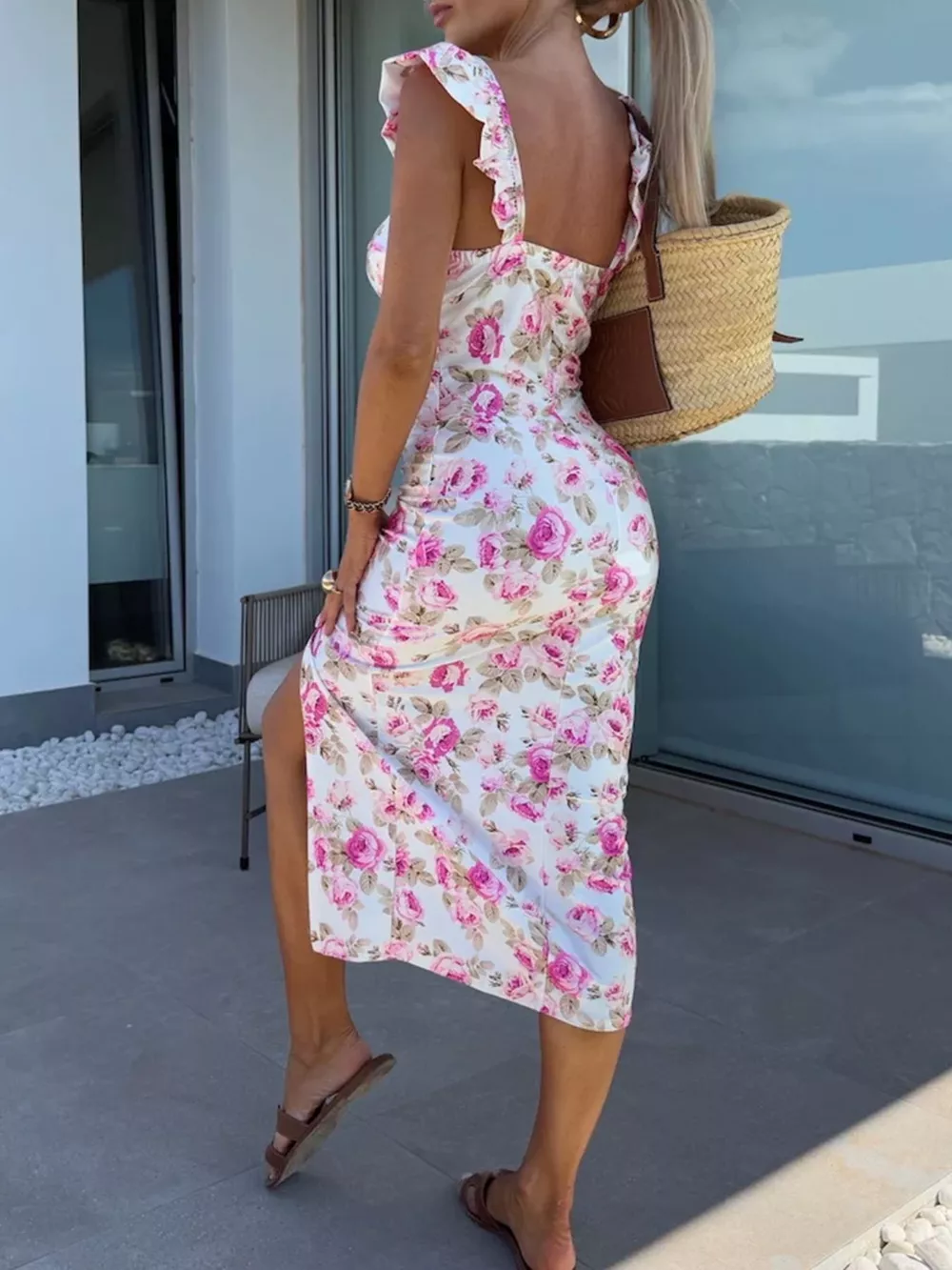 Slit Sweetheart Neck Midi Dress, image 10