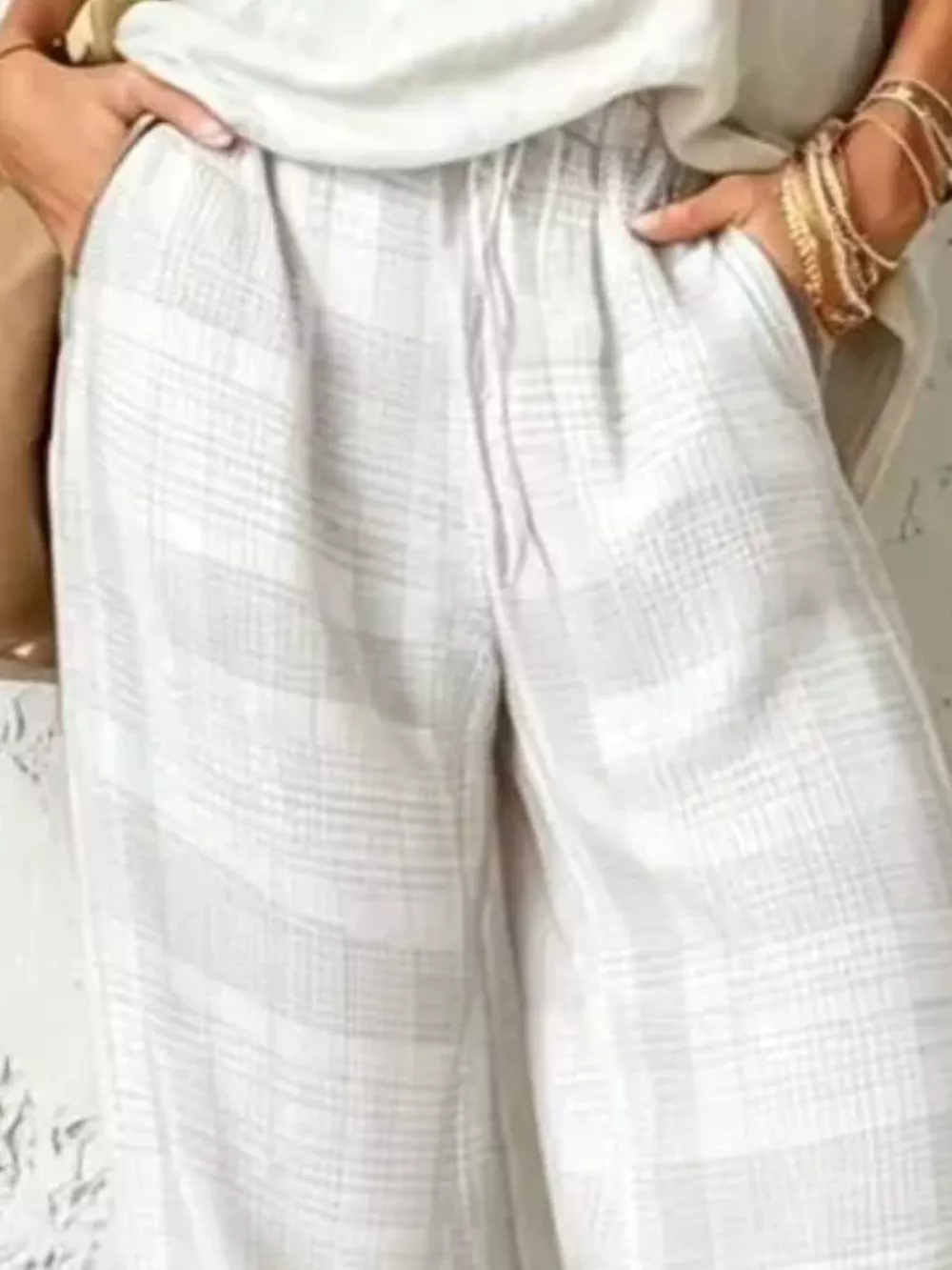 Full Size Sleeveless Cowl Neck Top and Plaid Wide-Leg Pant Two-Piece Set Plus Size, image 13