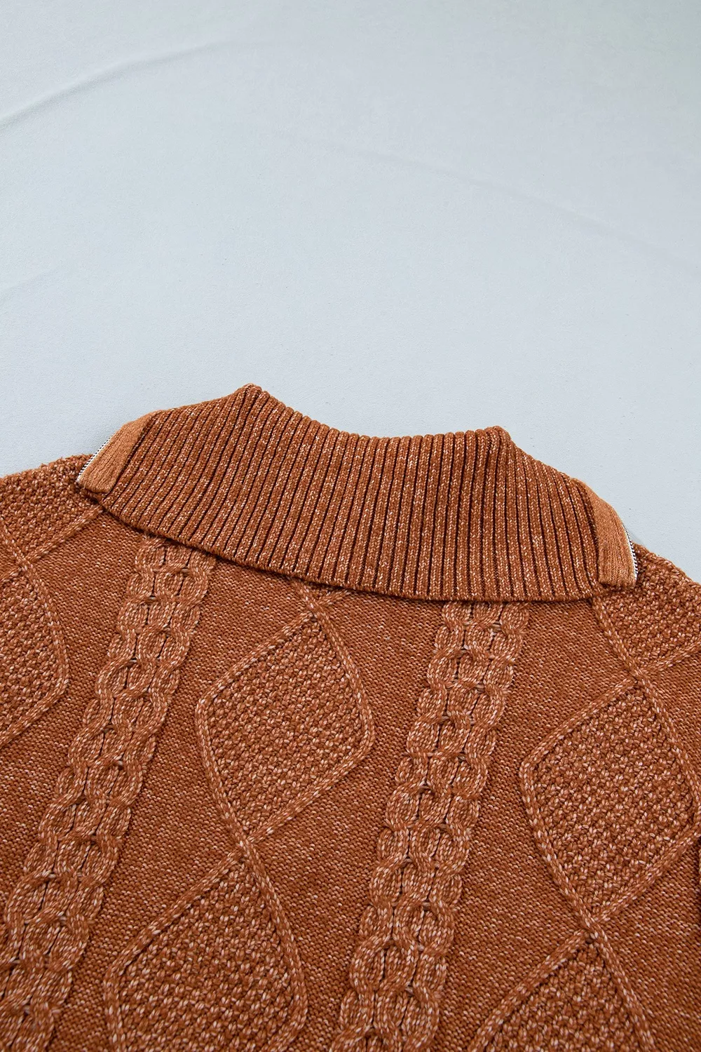 Zip-Up Cable Knit Drop Shoulder Sweater Dress, image 10