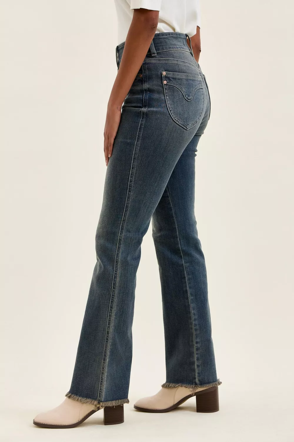 High Waist Double Button Frayed Hem Jeans, image 2