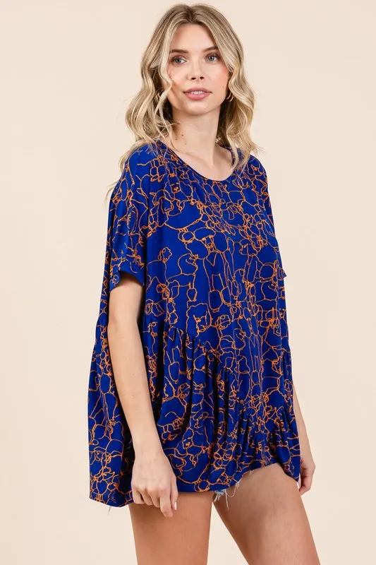 Abstract Print Round Neck Short Sleeve Top, image 2