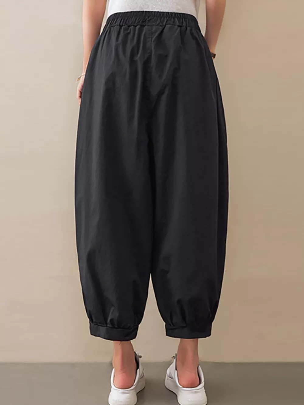Loose Fit Elastic Waist Harem Pants, image 4