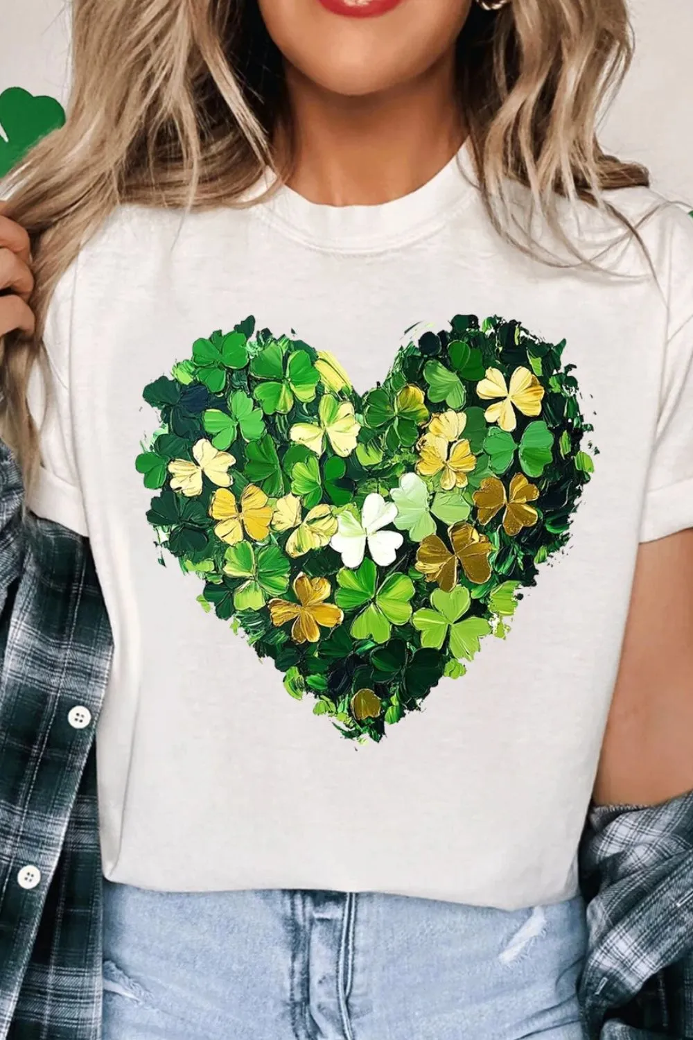 Clover Heart Round Neck Short Sleeve T-Shirt, image 2