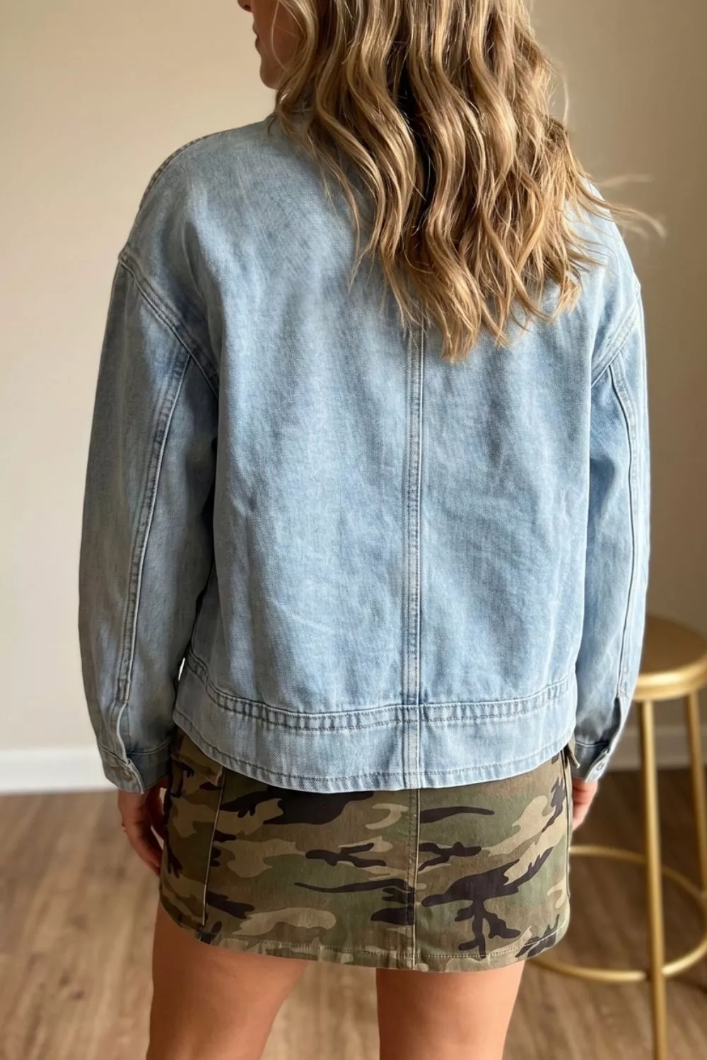 Draw-cord Hem Light Wash Denim Jacket, image 2