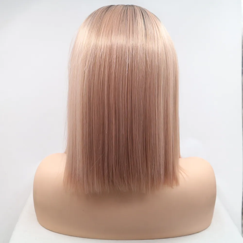 13*3" Lace Front Wigs Synthetic Mid-length Straight 12" 130% Density, image 2