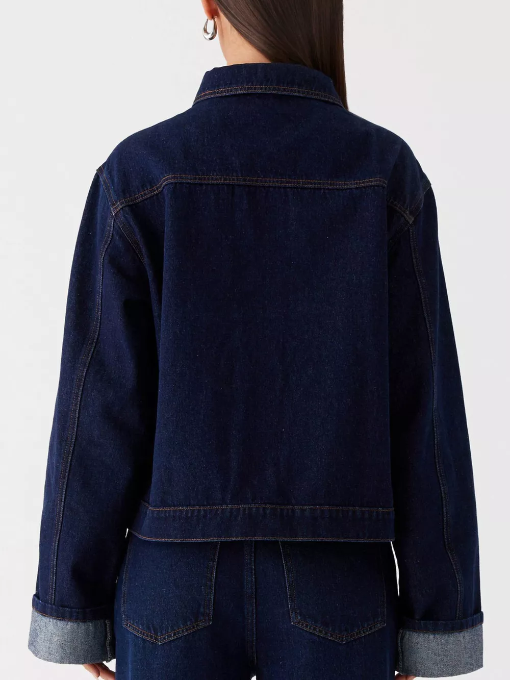 Button Down Cropped Oversized Denim Jacket, image 2