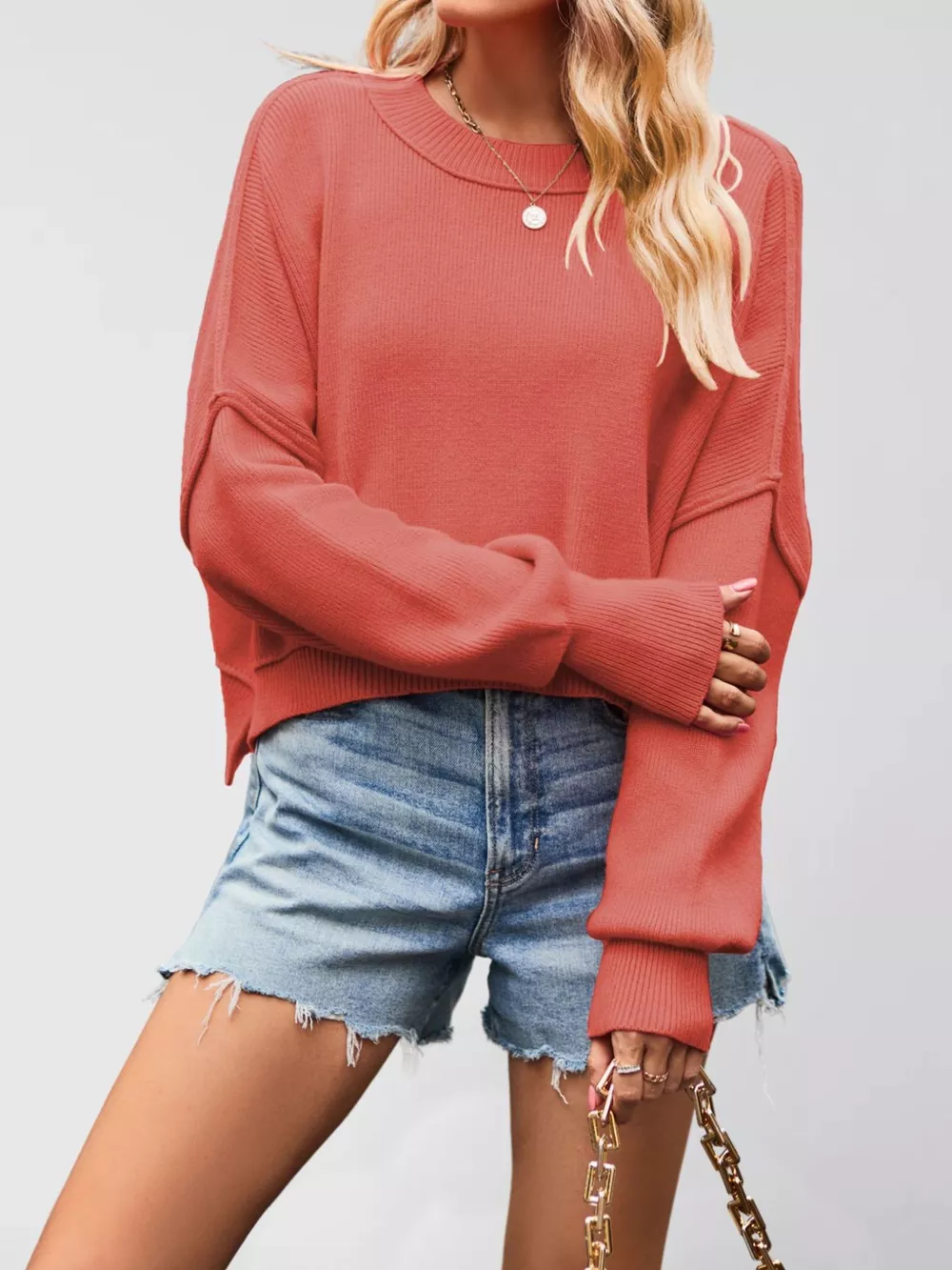 Crew Neck Dropped Shoulder Sweater, image 11
