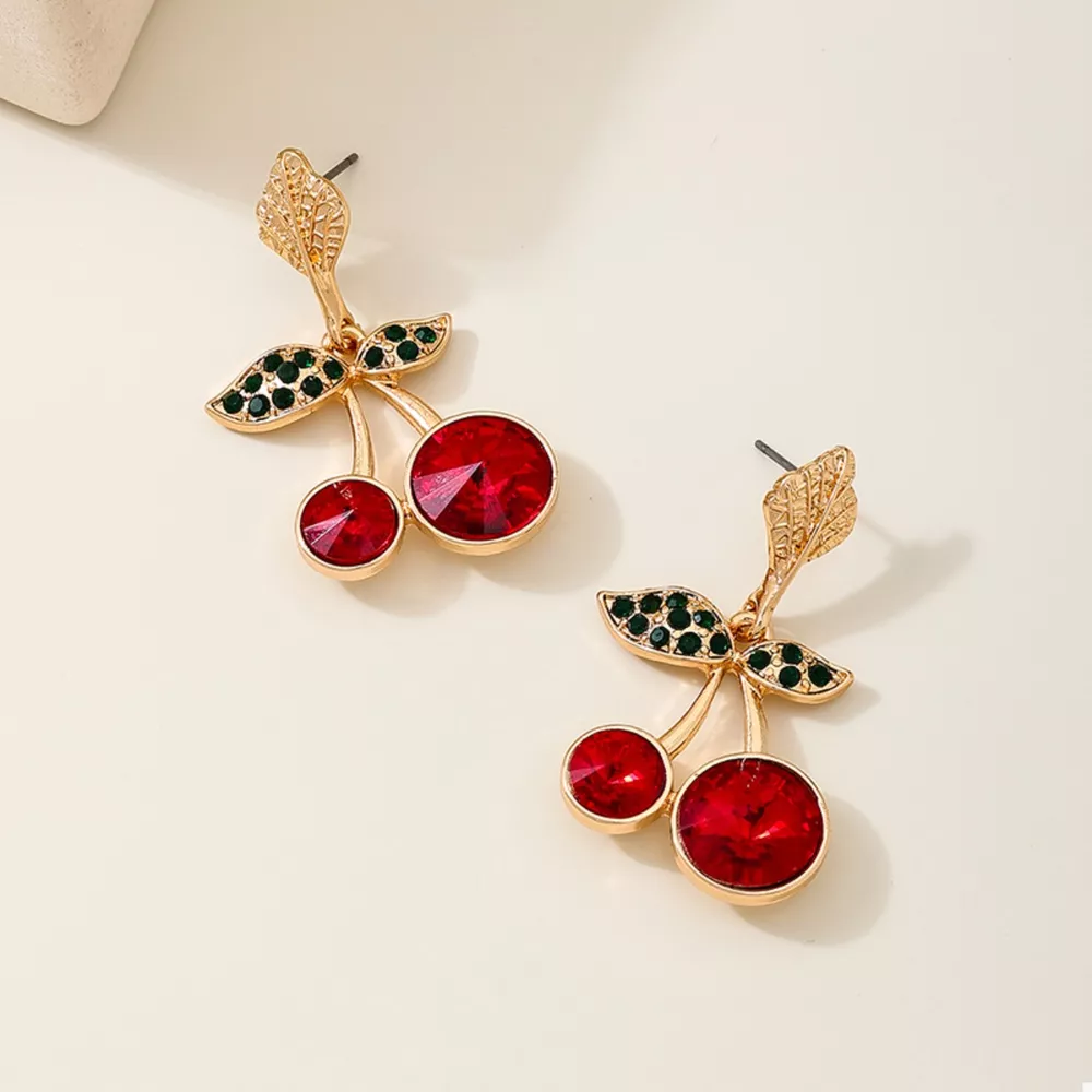 18K Gold-Plated Cherry Drop Earrings, image 3