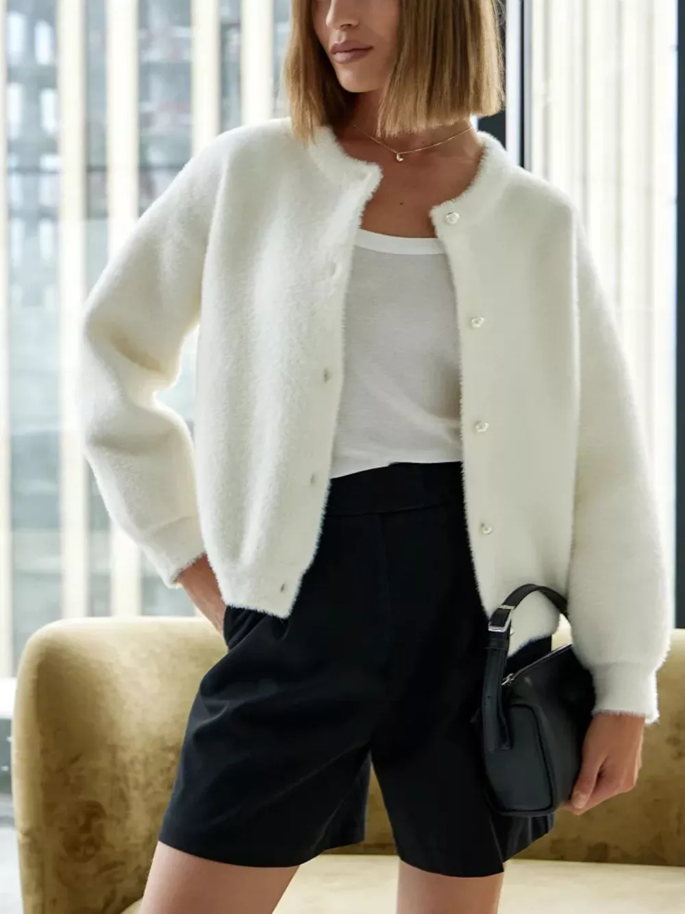 Fuzzy Knit Button Down Cardigan, image 10