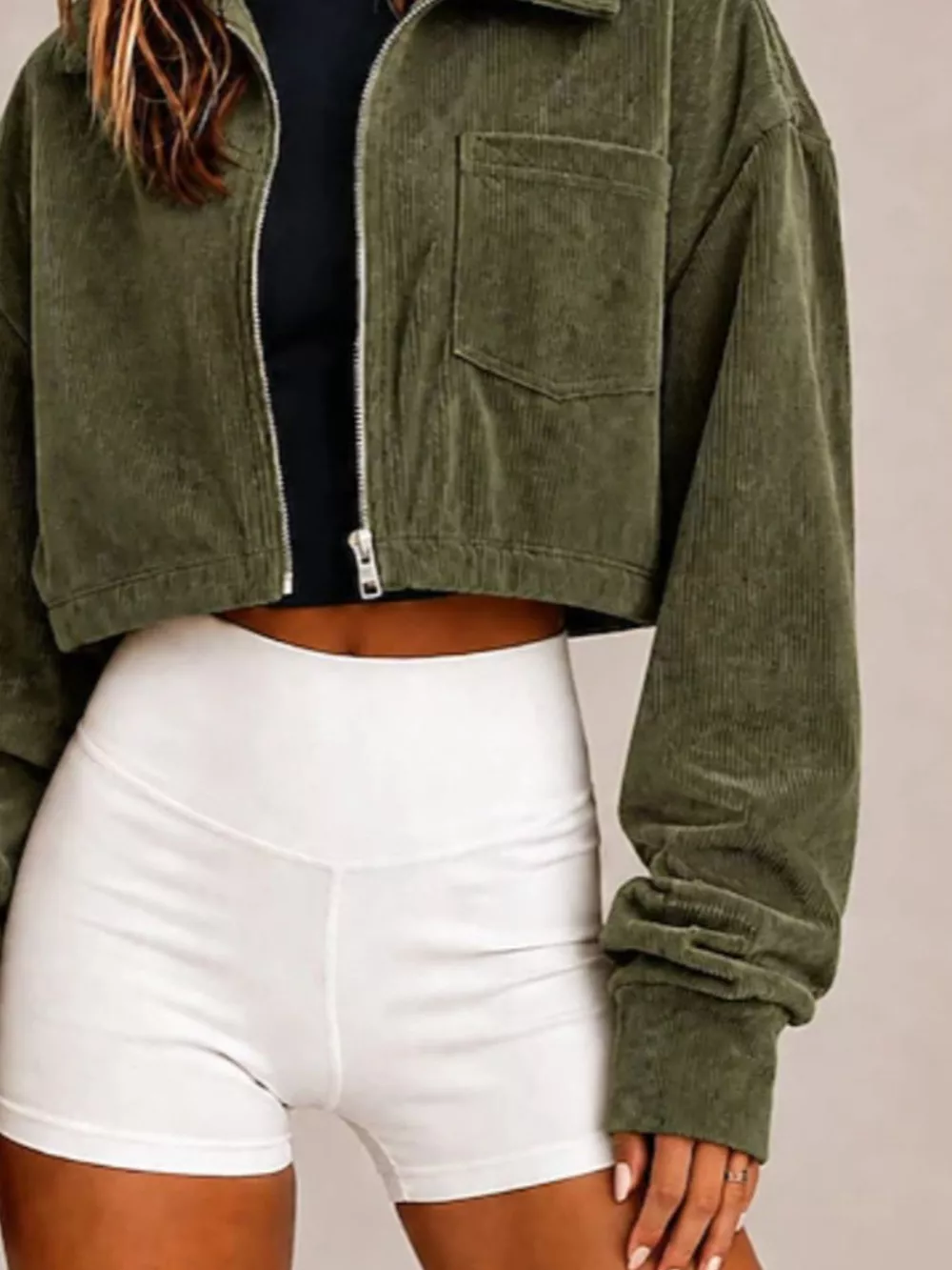Corduroy Zip Up Cropped Jacket, image 9
