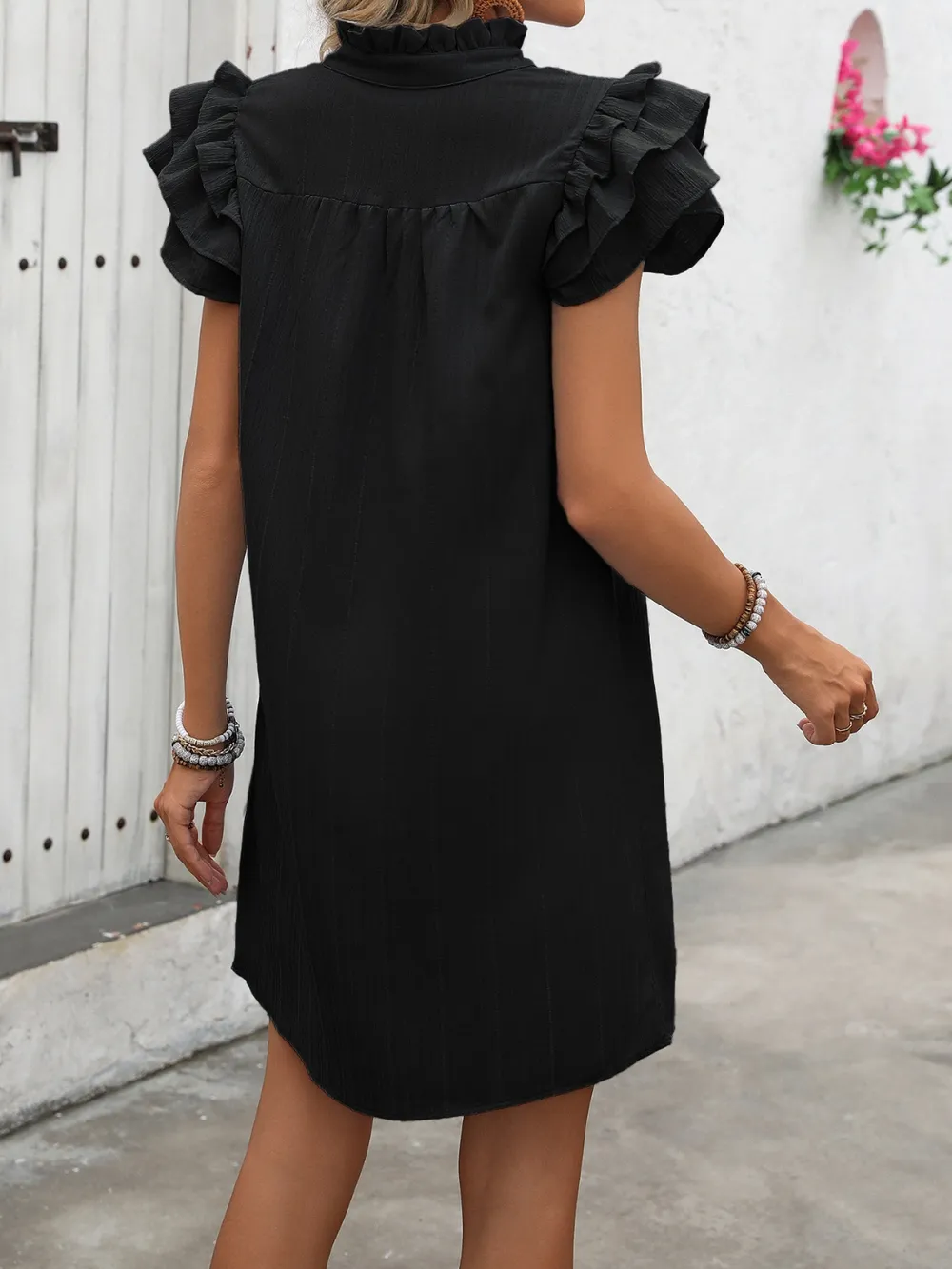Ruffled Notched Cap Sleeve Mini Dress, image 2