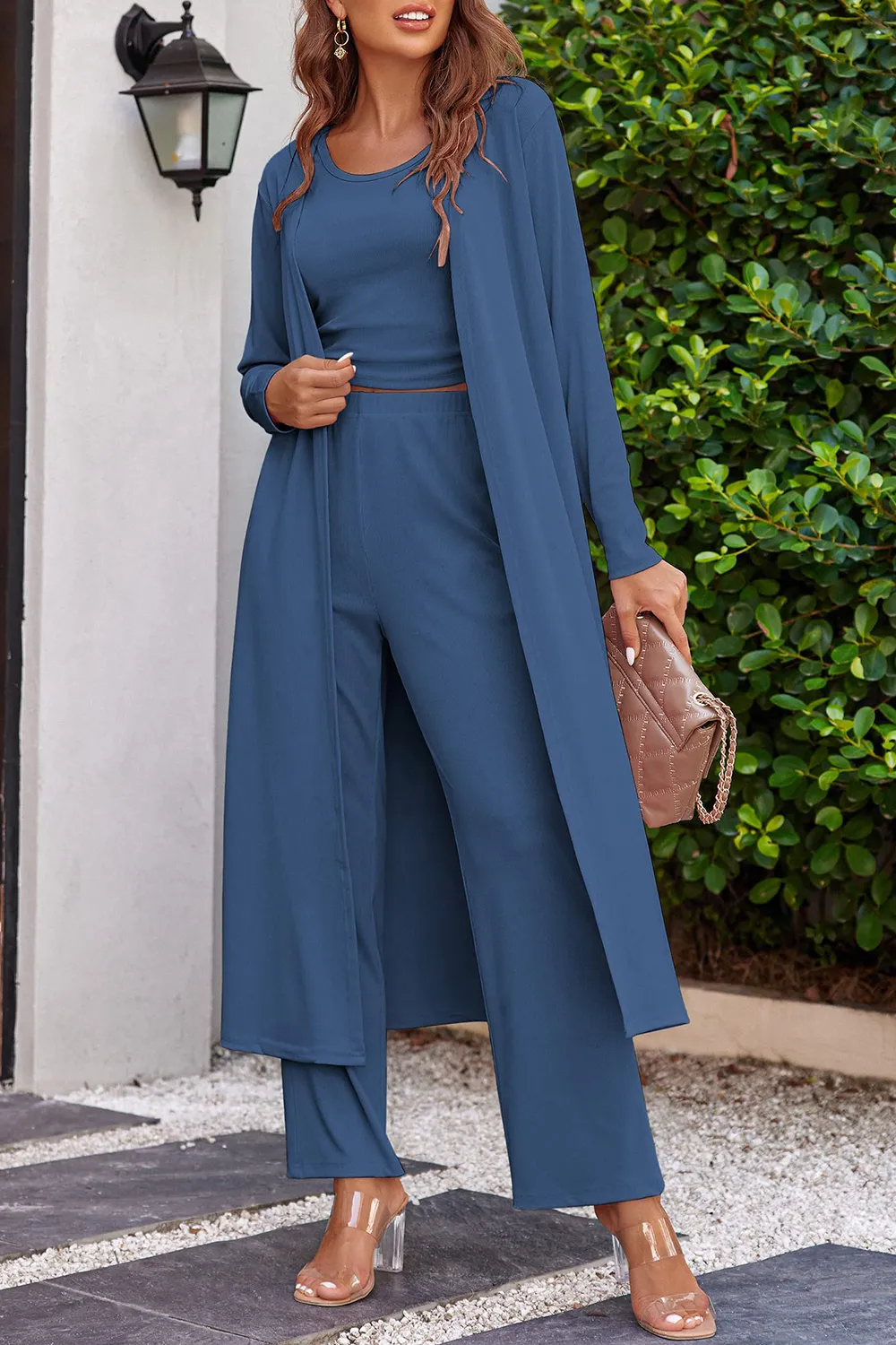 Drawstring Tank, Long Sleeve Cover Up and Pants Set, image 19
