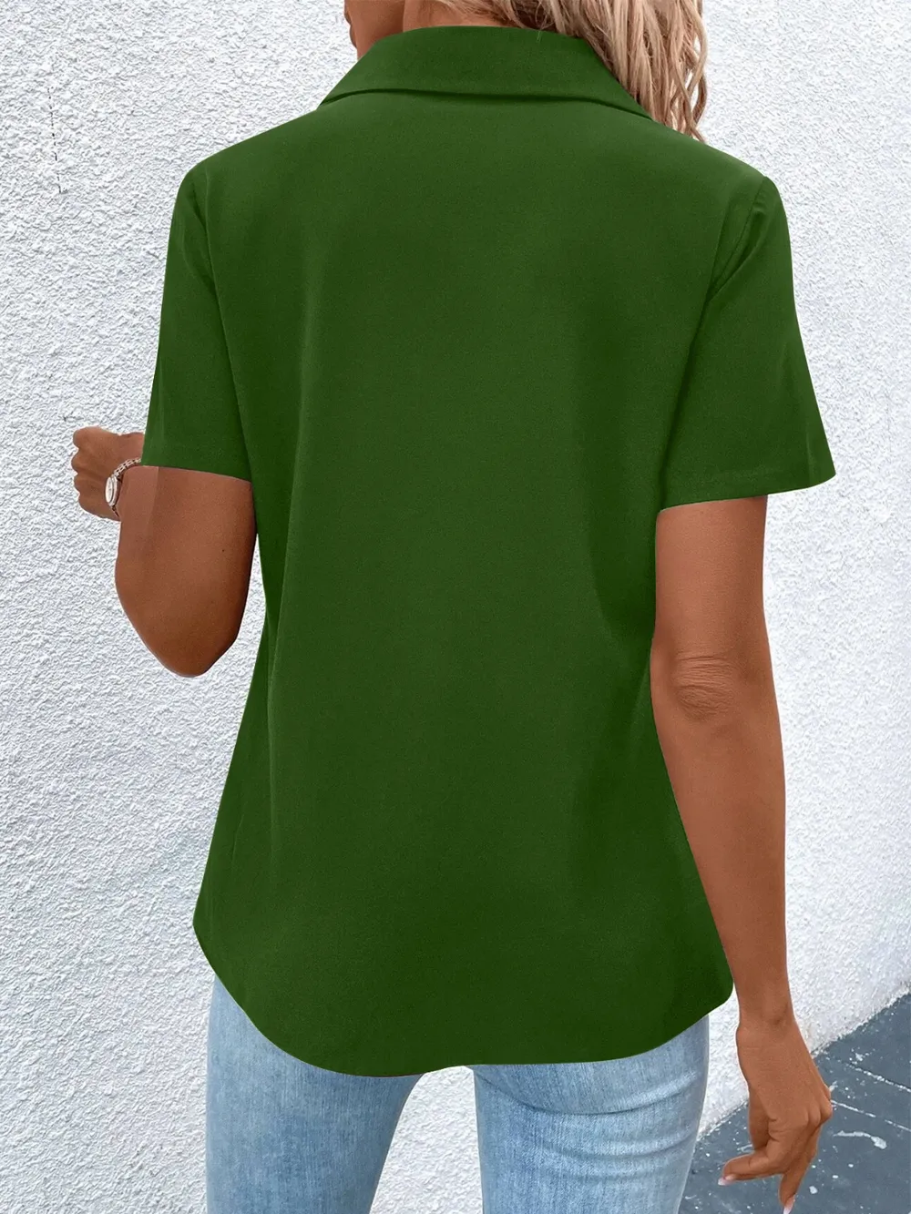 Zip Collar Short Sleeve Top, image 2