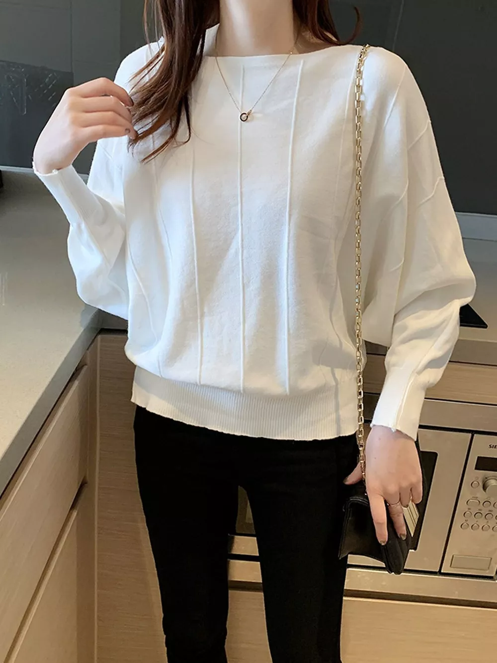 Ribbed Hem Batwing Sleeve Knit Top, image 15