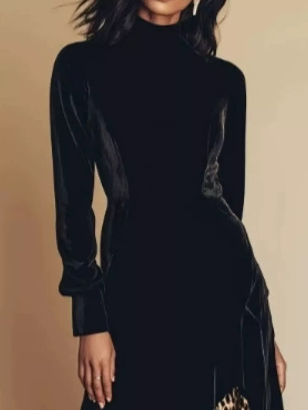 Leopard Ruffle Hem Mock Neck Dress, image 2