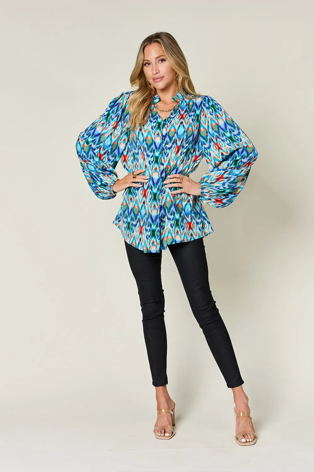 Full Size Printed Balloon Sleeve Blouse, image 4